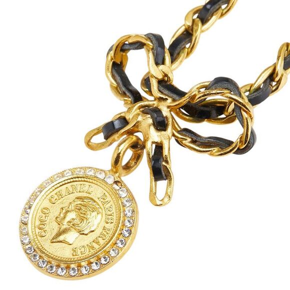 Chanel Coin Ribbon Rhinestone Necklace - Picture 1 of 8